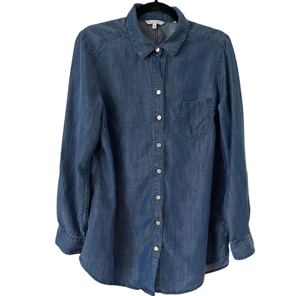 Foxcroft Tops - Foxcroft Blue Tencel Chambray Button Front Casual Shirt Womens 14